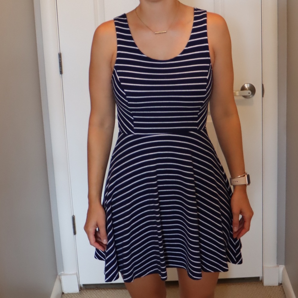 Nordstrom Navy Blue & White Stripe Skater Dress